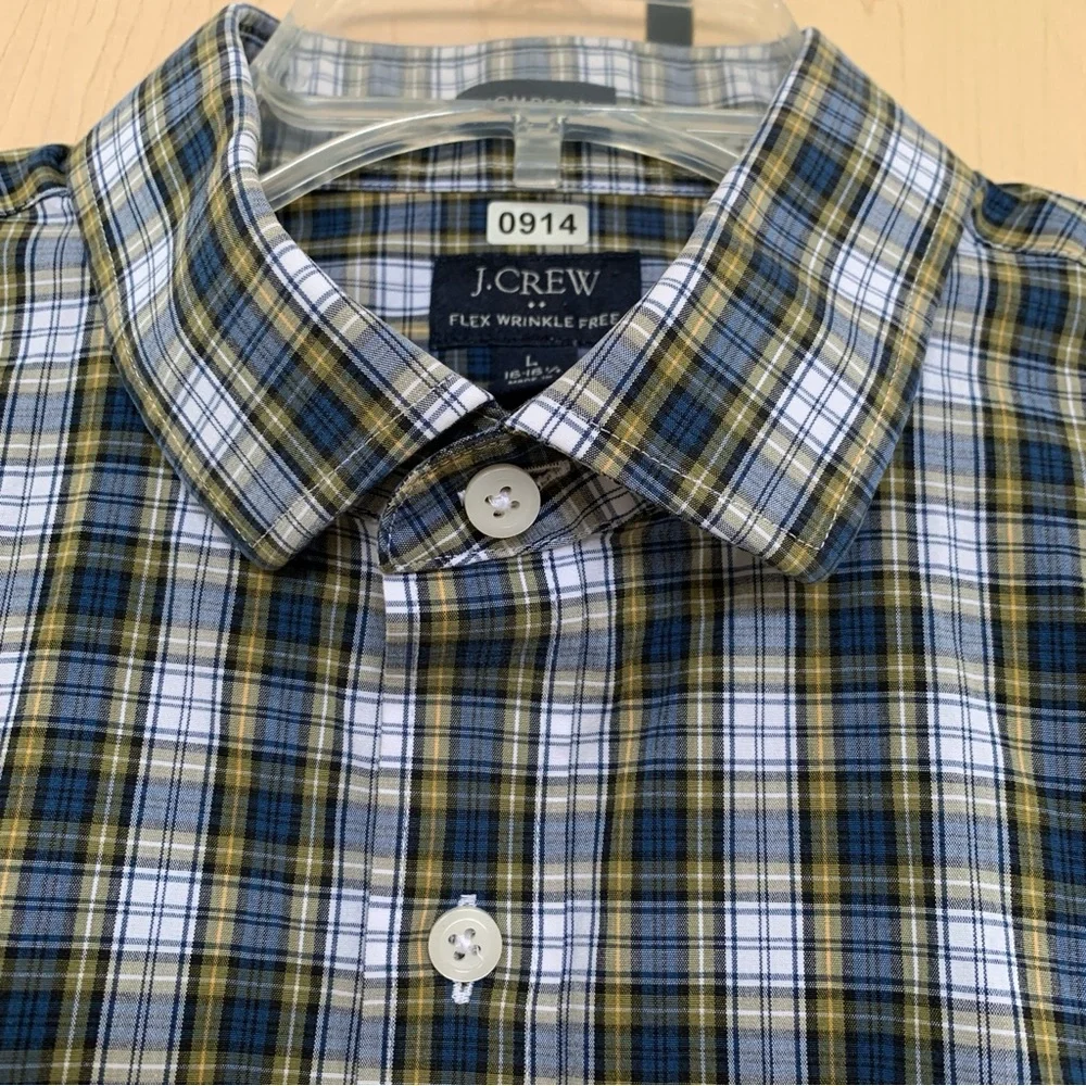 J.Crew Thompson Flex Wrinkle Free‎ Shirt Mens Long Sleeve Plaid Blue L 16-16.5